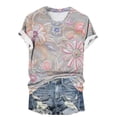 thumbnail image 3 of Cilsoka Trendy Shirts for Women Short Sleeve, Womens Summer Short Sleeve Tops Floral Printed T Shirts Casual Basic Graphic Tees, Floral Print Tshirts, 3 of 5