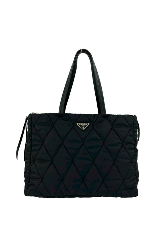 Pre-Owned PRADA Prada Triangle Logo Hardware Quilted Nylon Leather Tote Bag Handbag...
