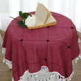 thumbnail image 3 of Nvzi Mantel cuadrado pequeño con diseño de celosía de color rojo vino, con borlas bordadas, para mesa de comedor en casa, 35 x 35 pulgadas, 3 of 5