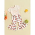 thumbnail image 3 of Wassery Toddler Girl Summer Outfits Letter Print Short Sleeve Tops and Leopard Pumpkin Print Flare Pants 2Pcs Kids Halloween Clothes Set 12M-5T, 3 of 8