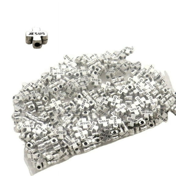 SIEYIO 100 Pcs Antique Cross Spacer Beads Crucifix Charm Beads Perforated Prayer Beads