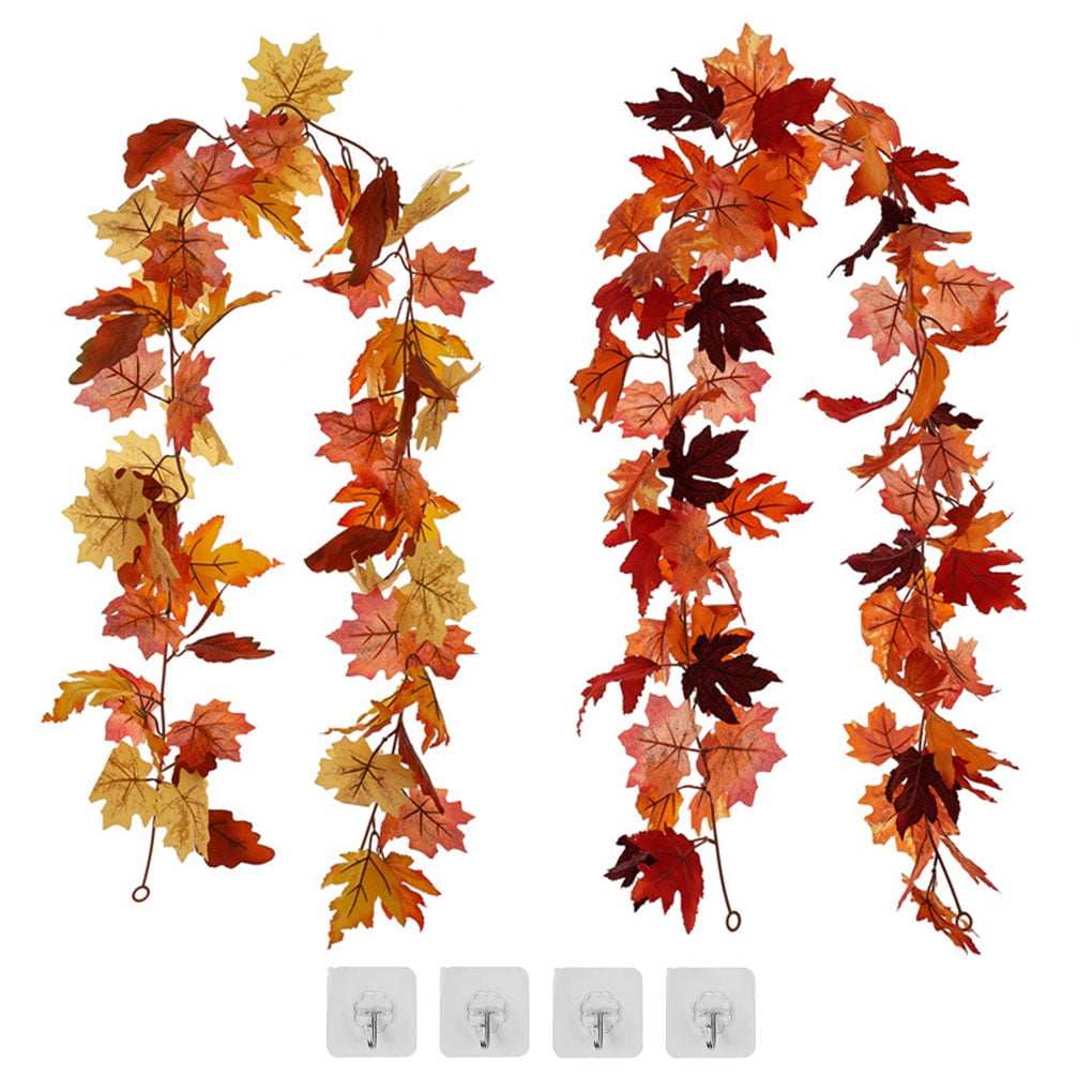 7Ft/Piece Artificial Fall Maple Leaves 100LED Hanging Vines Garlands for Room Decor Indoor Outdoor Home,Wedding,Thanksgiving 4 Pack Fall Garland with Lights
