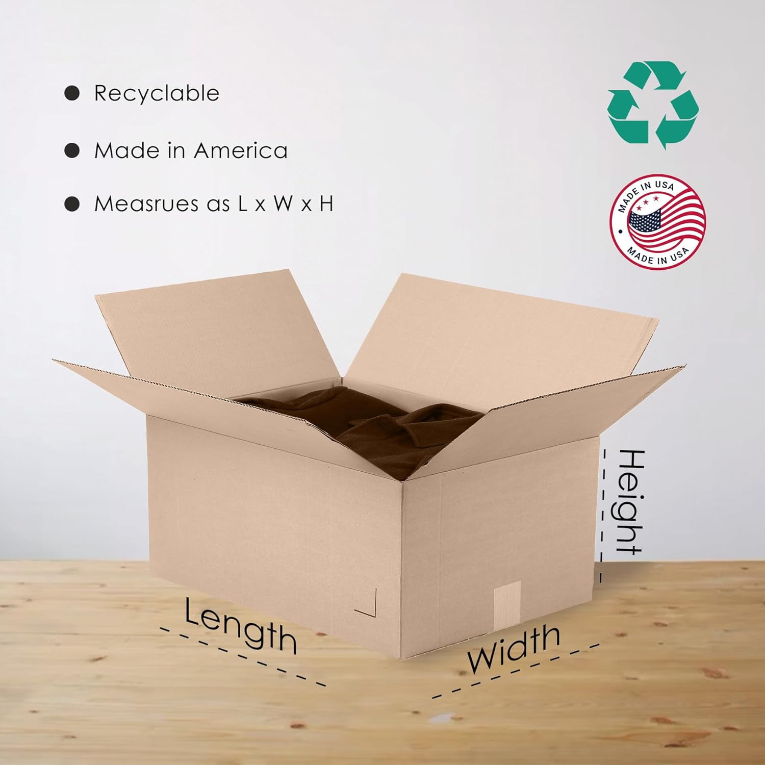 The Boxery 12"x9"x9" Brown/Kraft Corrugated Cardboard Shipping/Moving Boxes 25-Pack- Made in the USA