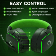 Wireless Gaming Headset 2.4GHz for PS5/PS4/PC/Switch,Bluetooth 5.3 Headphones with Noise-Canceling Mic, 7.1 Surround Sound, 70H Battery Life, RGB Lights, Foldable, Portable-Black&Green