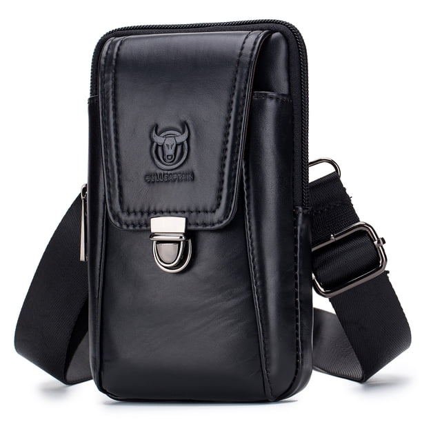 Riñonera de cuero para hombre, riñonera para teléfono, riñonera de viaje, riñonera BULLCAPTAIN Negro