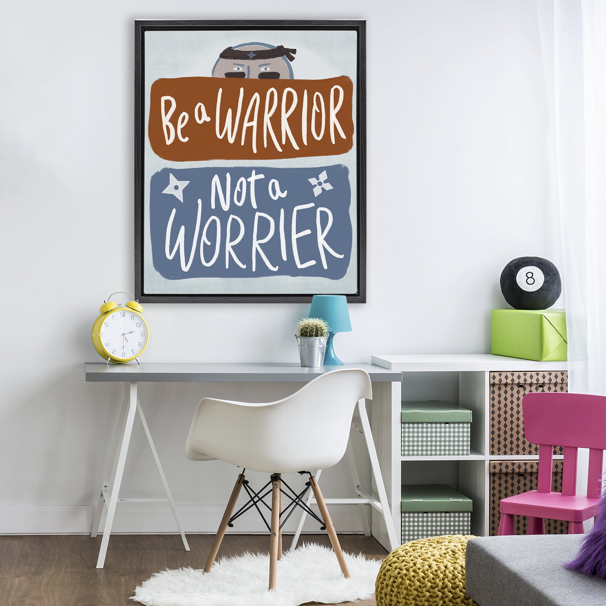 Stupell Industries Warrior Not Worrier Black Framed Floater Canvas Wall Art, design by Connie Summers