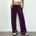 thumbnail image 6 of ClodeEU Women's Velvet Pants, Drawstring Elastic Waist Wide Leg Trouse With Pockets Purple,Womens Plus XL, 6 of 8