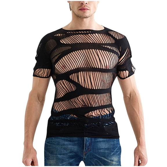 Hfnxid Boxer Briefs,Men's Sexy Solid Color Short Sleeved Mesh With Straps Fishing Net Sexy Lingerie Top
