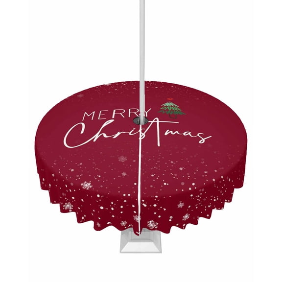 Fsddascl Red Christmas Outdoor Tablecloth - 54 Inch Round Dining Table Cover, Xmas Tree Snowflake Waterproof Outdoor Table Cloth with Umbrella Hole & Zipper for Picnic/Patio/Party