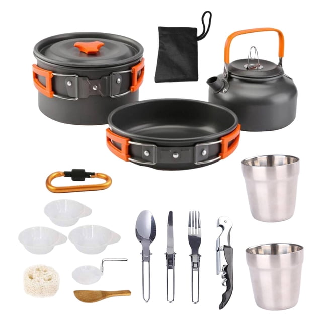 Utensilios de cocina portátiles para exteriores, sartenes para , juego de , herramienta de cocina, vajilla antiadherente, tazón, taza para - Naranja Sunnimix utensilios de cocina al aire libre