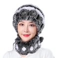 thumbnail image 2 of Eoperou Women Winter Hat with Integrated Scarf: Thick Warm Faux Rex Rabbit Fur Flower Decor Windproof Full Protection Outdoor Cap, 2 of 8