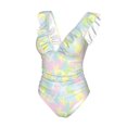 thumbnail image 4 of Yiaed Color Rabbit Print Women's Ruffled One Piece Swimsuit V Neck Swimwear Slimming Monokini for Woman-X-Large, 4 of 8