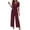A187 Wine, variant on Xdegoge Womens Short Sleeve Jumpsuit V Neck Button Front High Waist Elastic Wide Leg Pants Casual Puff Sleeves Loose Fit Summer Jumpsuits Plus Size