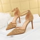 thumbnail image 3 of Zapatos de tacón alto ajustados para mujer, con punta en la parte delantera, de boca poco profunda, sexys, de malla con agujeros para discoteca, sandalias clásicas con tiras de una línea para mujer, 3 of 5