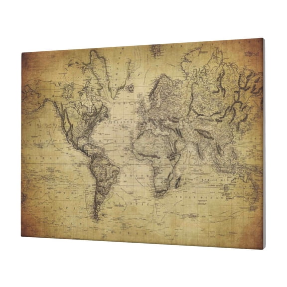 Naloa Vintage World Map Print Canvas Picture,Wall Pictures, Modern Decorative Poster,Art Prints for Bedroom, Toilet, 40 x 30 cm, Built-in Wooden Frame