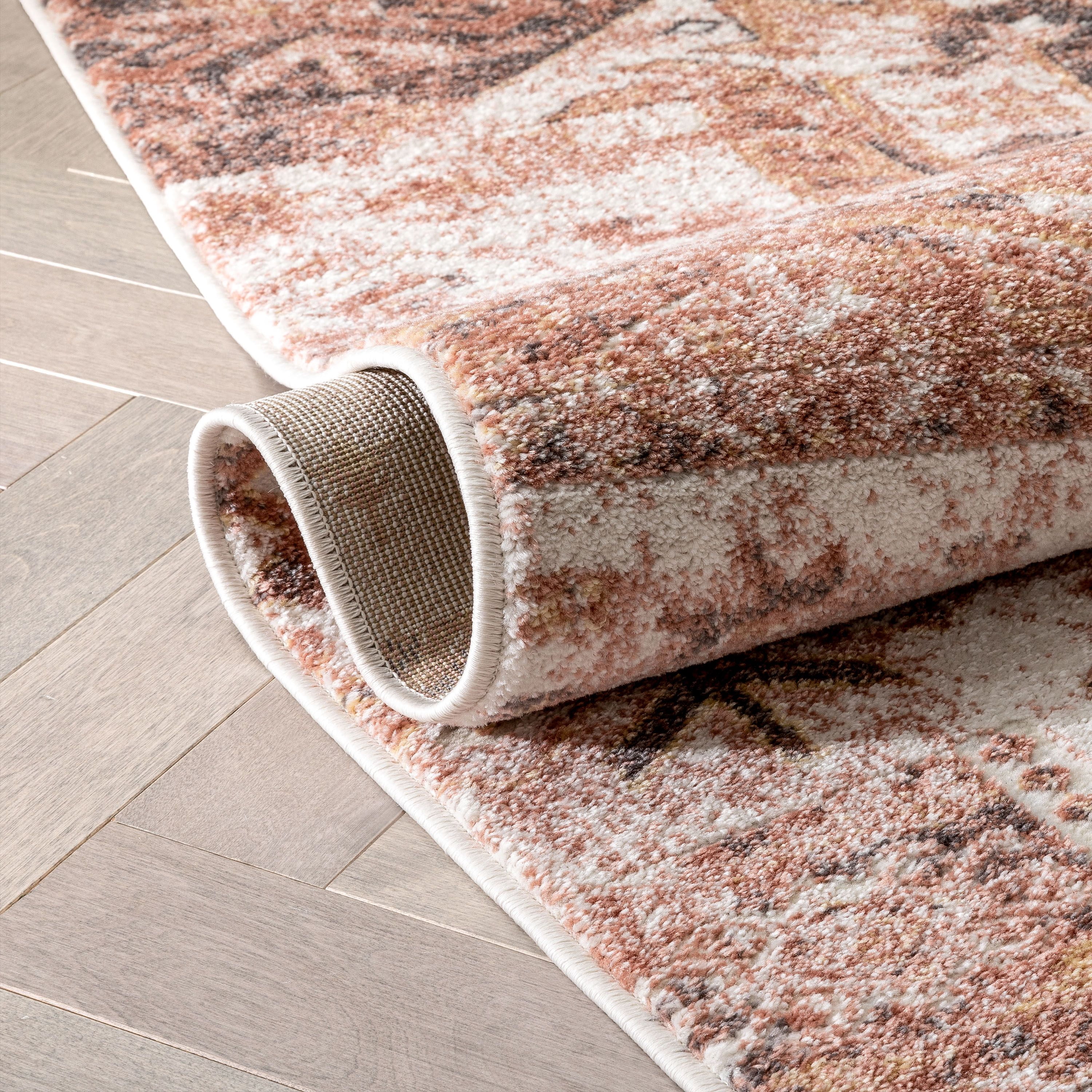 Well Woven Farah Adilah Vintage Geometric Rose Pink Distressed Hi-Lo 5'3" x 7'3" Area Rug