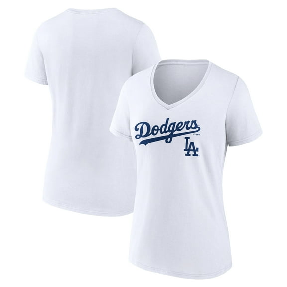 Women's White Los Angeles Dodgers Team Lockup V-Neck T-Shirt