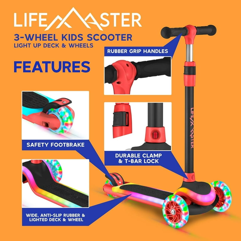 Lifemaster 3-Wheel Kids Scooter with Multi-Color Lights on Deck