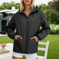 thumbnail image 2 of Fiaer,Womens Oversized Full Zip Softshell Jackets,Women's Loose Fit Windbreaker Waterproof Long Sleeve Drawstring Hooded Tops with Zipper Pockets Black M, 2 of 9