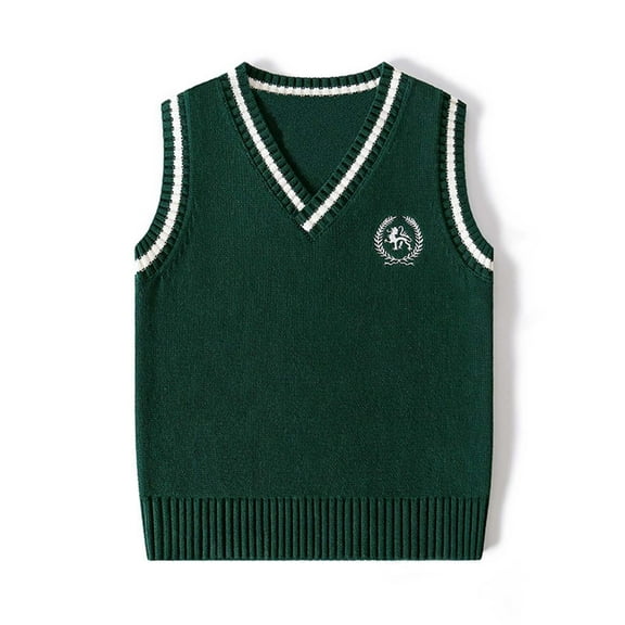 YUSIM Boys Sweater Vest- Soft Sleeveless Casual V-Neck Kids Fall Winter School Uniform Green Size 4-14