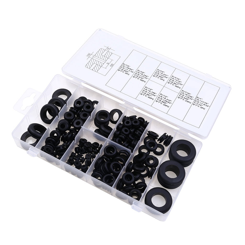 180pcs/Set Rubber Grommet Electrical Wire Gaskets Fire Wall Assortment Kit Round