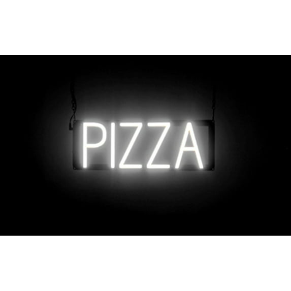 SpellBrite PIZZA LED Sign for Business. 17.6" x 6.3" White PIZZA Sign Has Neon Sign Look With Energy Efficient LED Light Source. Visible from 500+ Feet, 8 Animation Settings.
