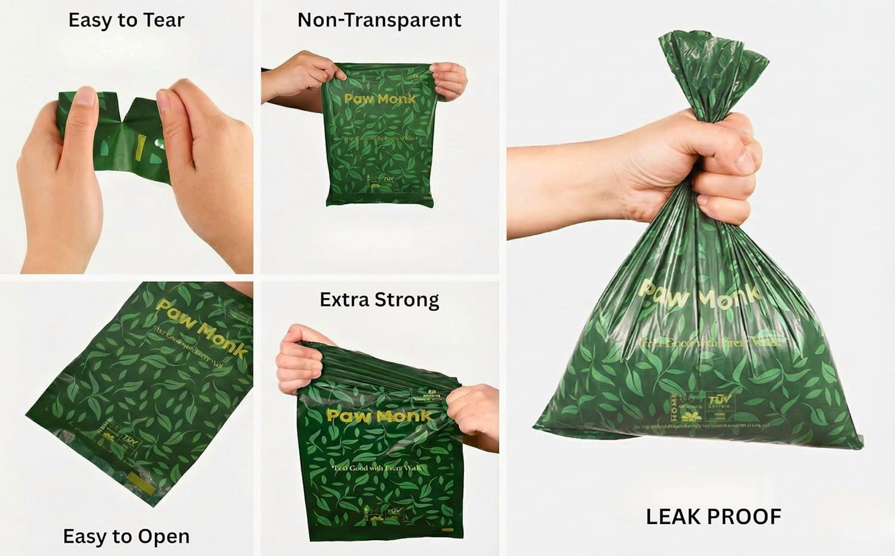Certified Home Compostable Dog Poop Bags Rolls Refill-120 Bags, Extra Thick 20 Micron, Leakproof & Easy Open doggy poop bags, Unscented