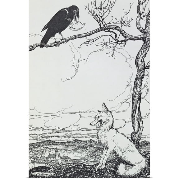 Great BIG Canvas | Rolled Arthur Rackham Poster Print entitled The Fox and the Crow, illustration from Aesop's Fables