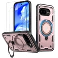 thumbnail image 1 of for Google Pixel 9A Case,Compatible with MagSafe,2 Pack Glass Screen Protector,Built-in KickStand Grip Ring,Heavy Duty Military Grade Shockproof Rugged Phone Cover For Pixel 9A 6.3"(Rose Gold), 1 of 5