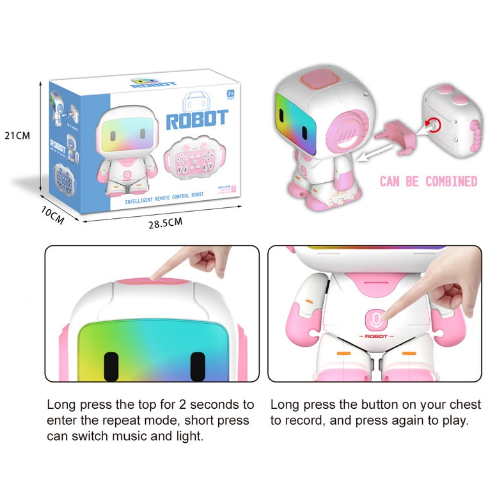 Aezusy Remote Control Robot Toy for Girls, Programmable Walking Sliding RC Robot with Recording, Music, LED Lights, STEM Educational Interactive Toy Gift for Kids Ages 3-8, Pink