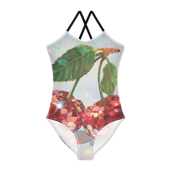 BZSMCE CherryPattern For One-Piece Swimsuit with Crisscross StrapsCherryPattern