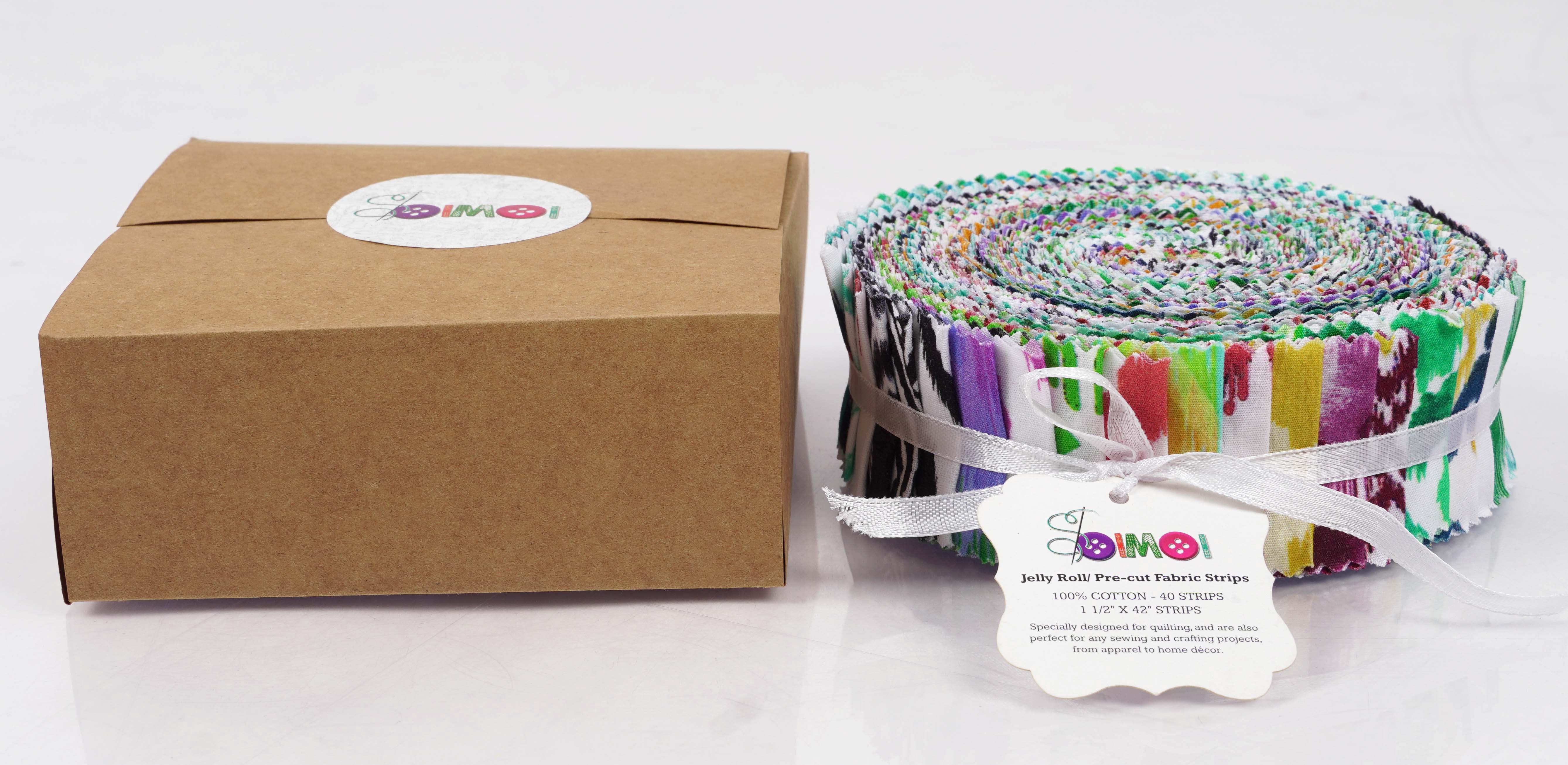 Soimoi 40Pcs Ikat Print Precut Fabrics Strips Roll Up 1.5 inches Cotton Jelly Rolls For Quilting - Multicolor