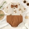 thumbnail image 3 of Mikrdoo Newborn Baby Boys Romper Bear Print 3 Months Baby Boys Splice Jumpsuits 6 Months Baby Boys Bow Tie Turn-down Collar One Piece Bodysuits Brown, 3 of 7