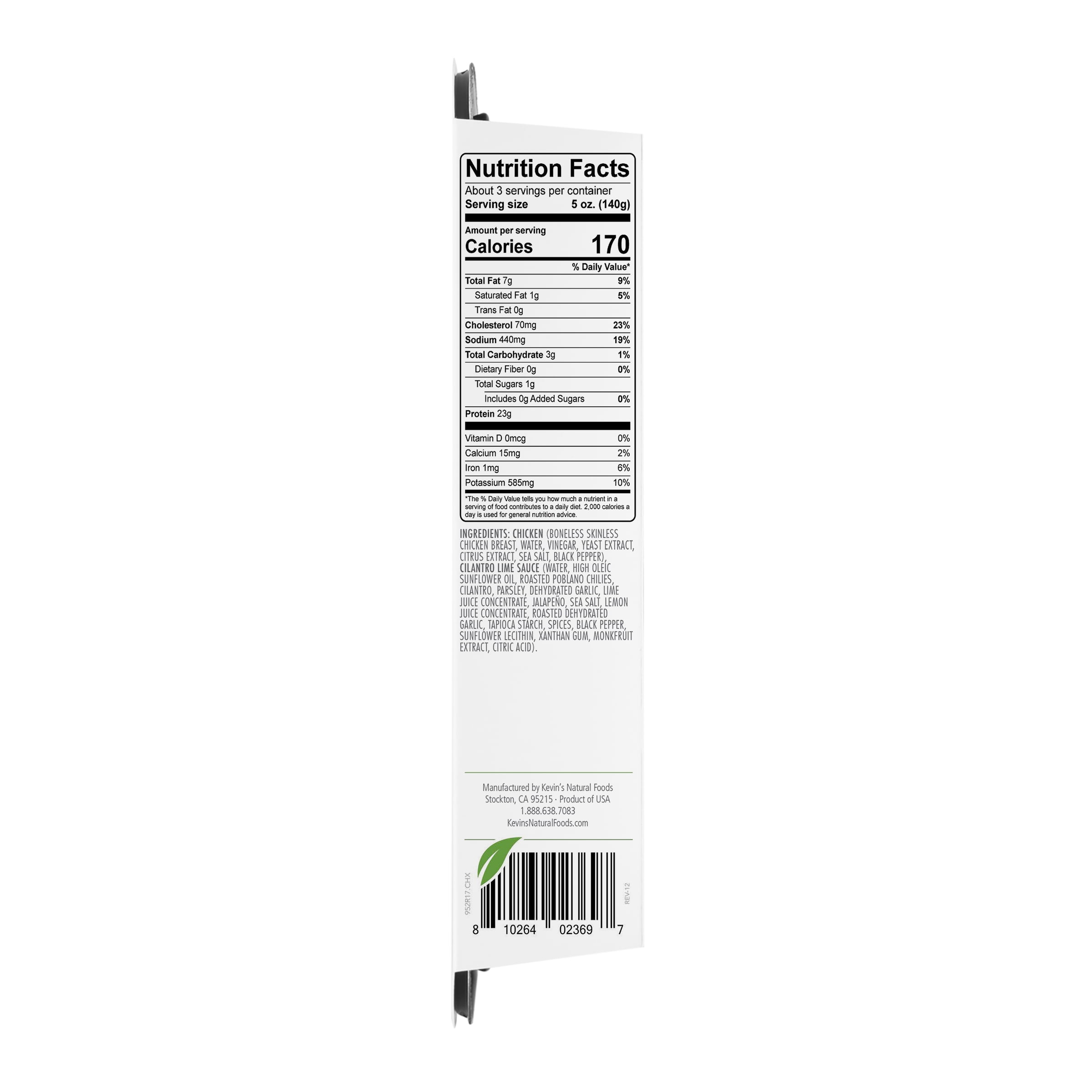 Kevin's Natural Foods Cilantro Lime Chicken, Full Size Refrigerated Entree, 16 oz