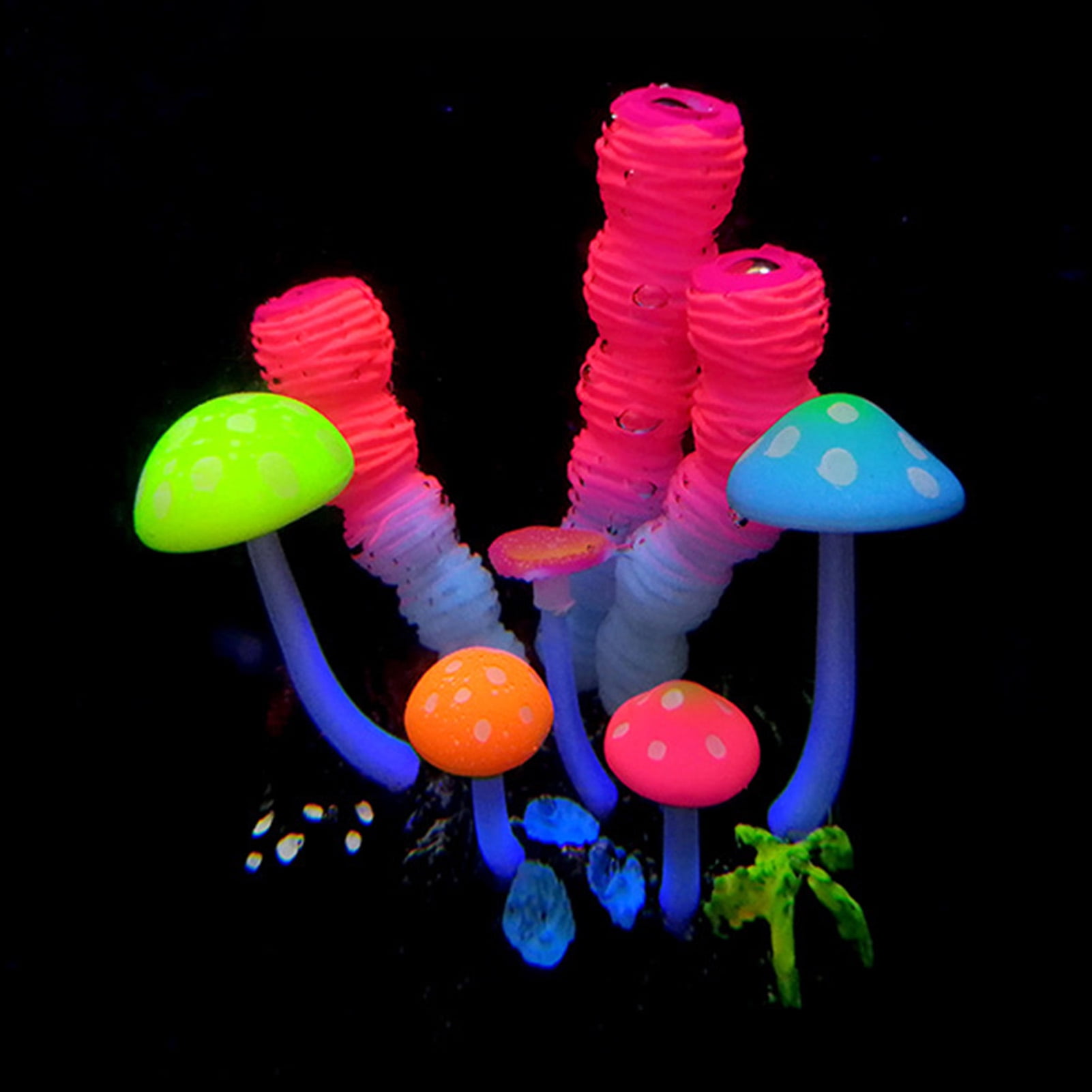 Walbest Glowing Effect Artificial Mushroom Finger Coral Aquarium Plant Decor Ornament Decoration for Fish Tank Landscape