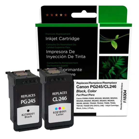 Remanufactured Clover Imaging Black, Color Ink Cartridges compatible with Canon PG-245/CL-246 2-Pack