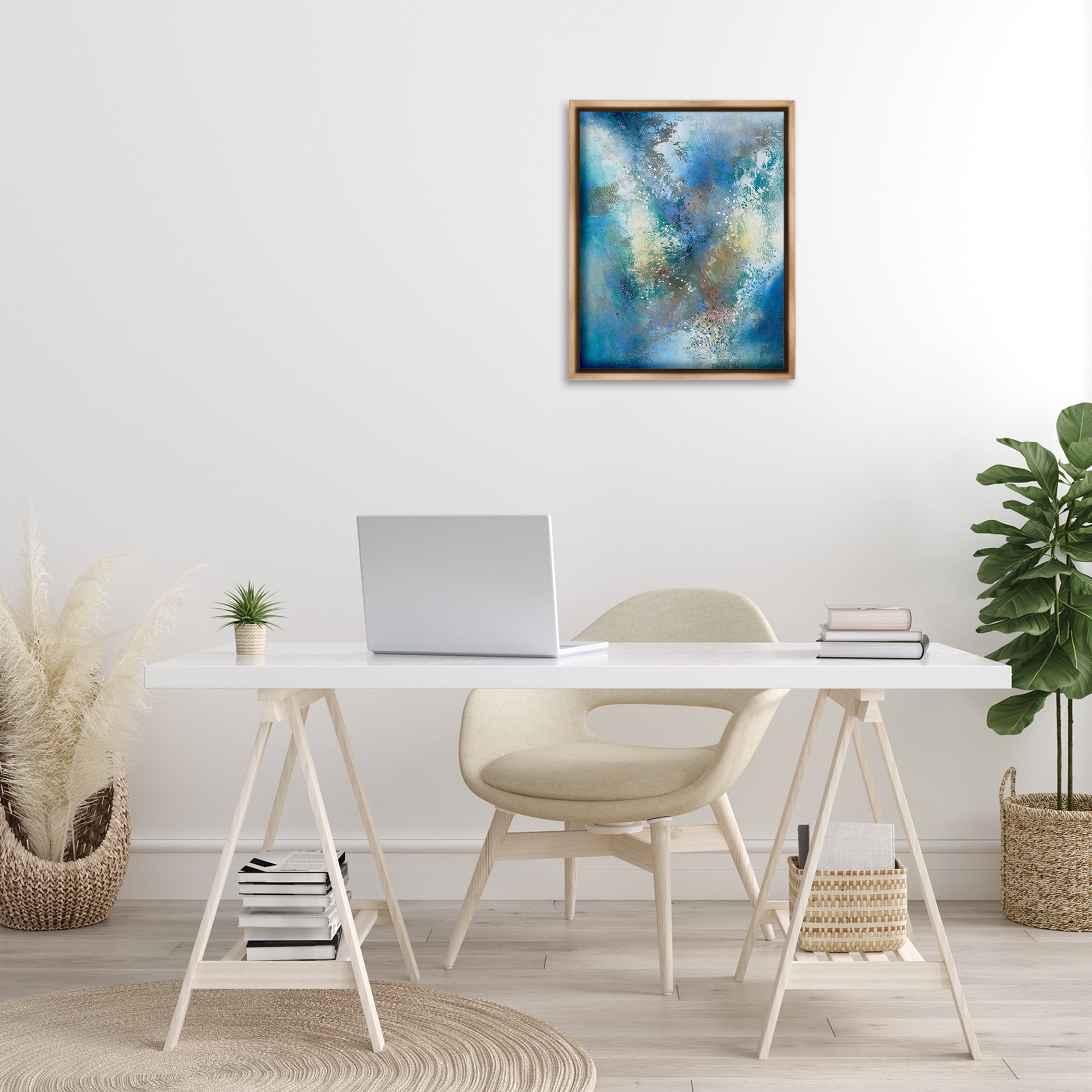 Stupell Industries Fluid Blue Abstraction Abstract Painting Brown Floater Framed Canvas Art Print Wall Art, 17 x 21
