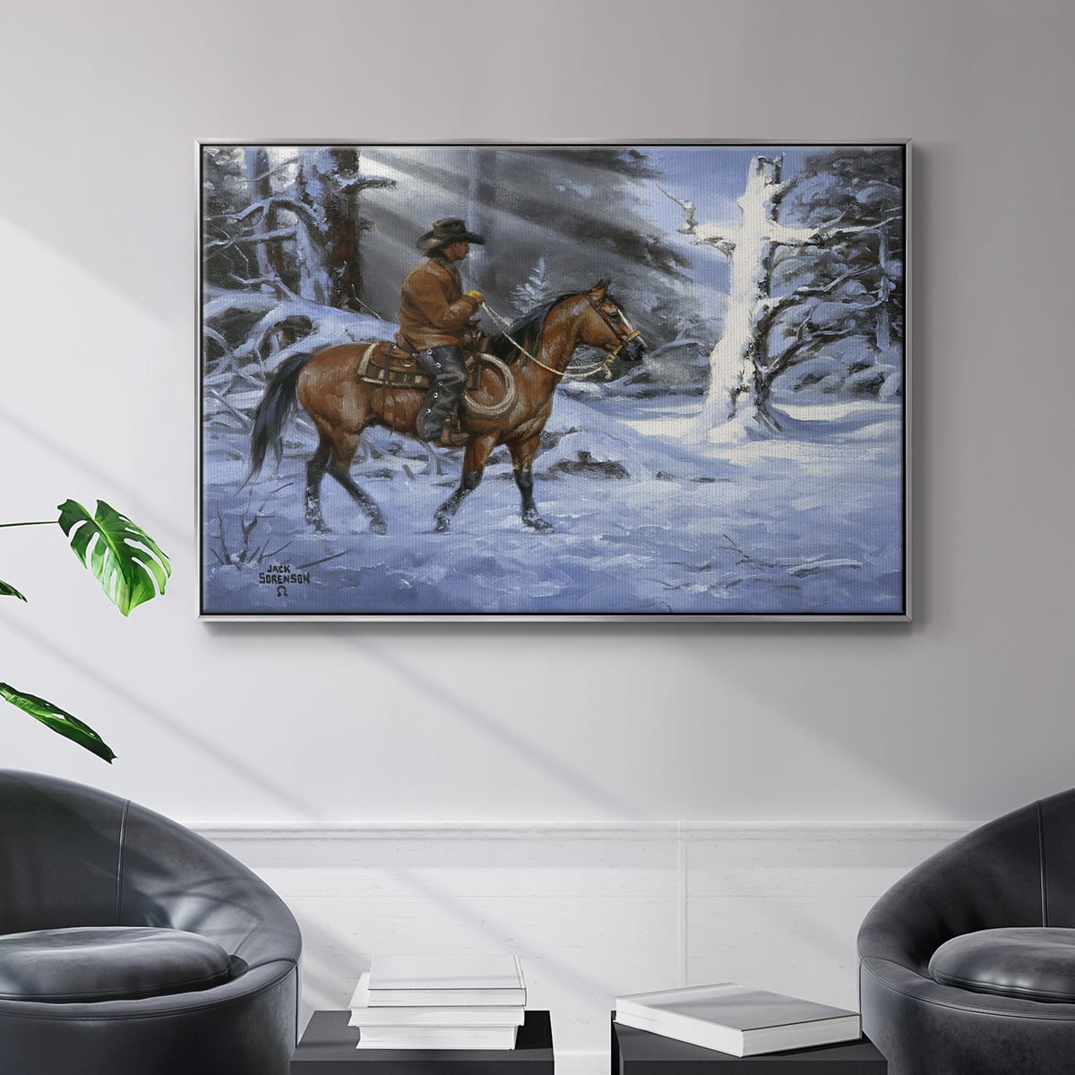 Silent Night, Holy Night - Framed Gallery Wrapped Holiday Canvas - 25 x 37 - Silver Frame