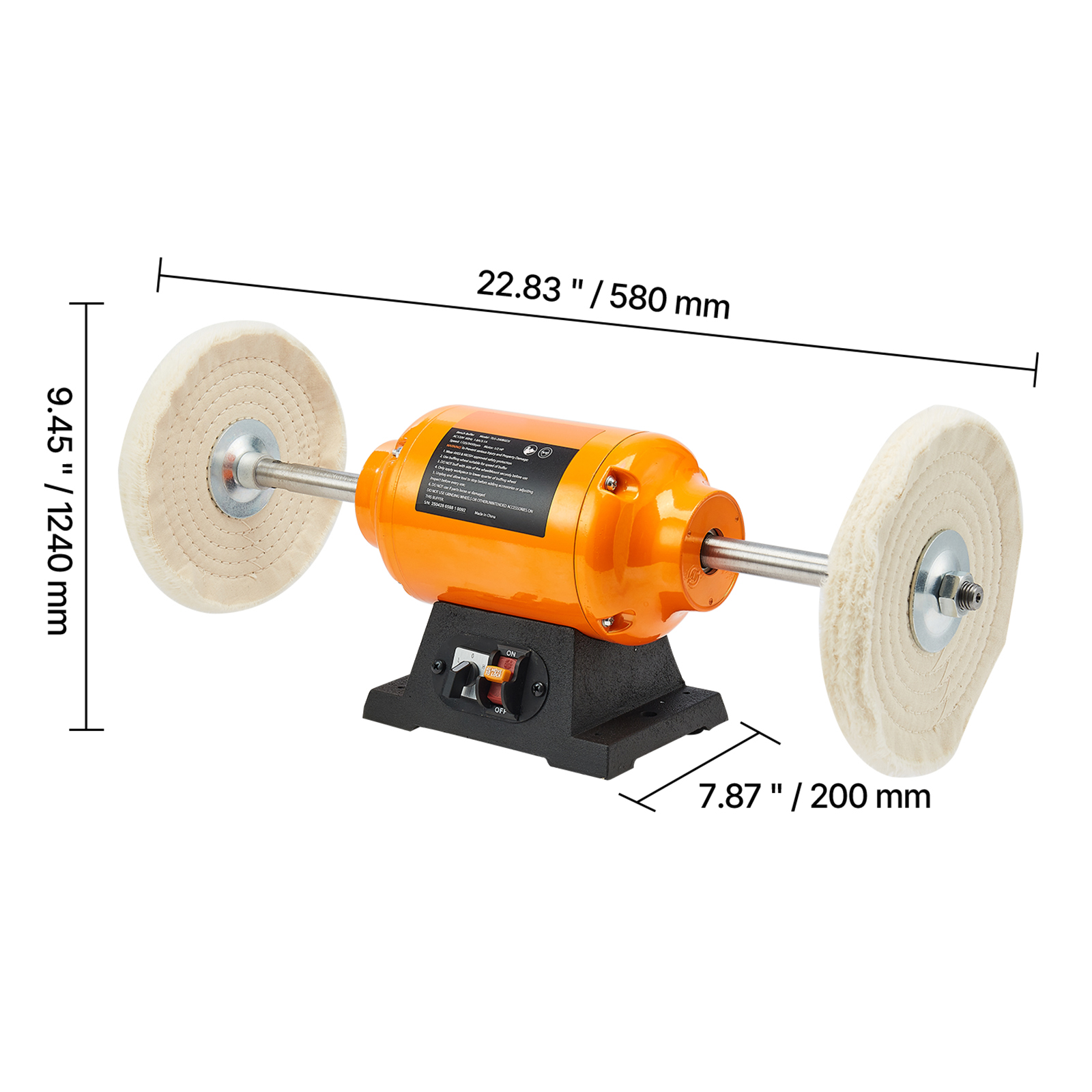 KFFKFF 1/2HP Bench Buffer Polisher, 8-inch Bench Buffing and Polishing Machine, Dual Speed 1725RPM/3450RPM with Cotton Wheels & Durable Cast Iron Base for Metal, Jewelry, and Wood Finishing