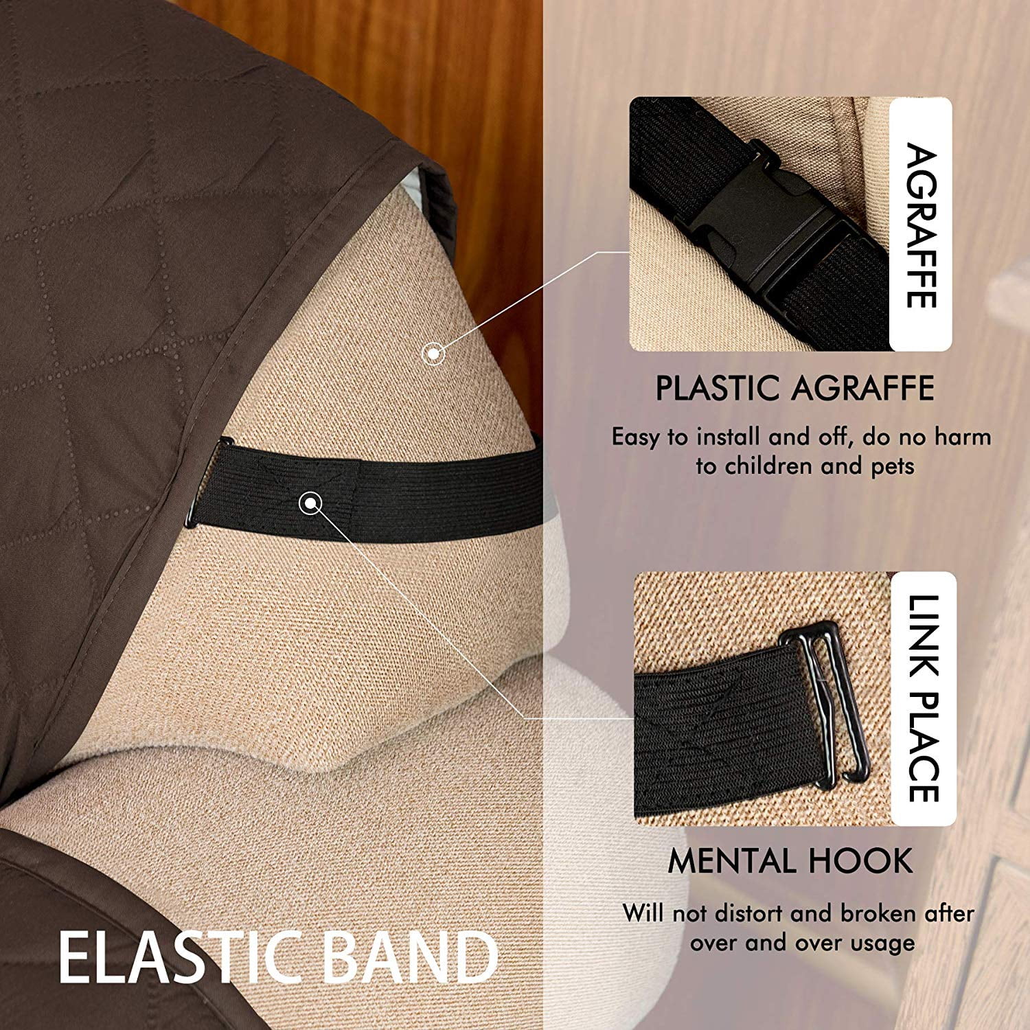 Subrtex Quilted Reversible Sofa Couch Slipcover Anti-Slip Furniture Protector Sofa Covers for Pets and Kids with Elastic Straps