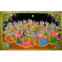 Krishna Raas Lila Batik Handmade Wall Hanging Painting: 30"x40" Inches