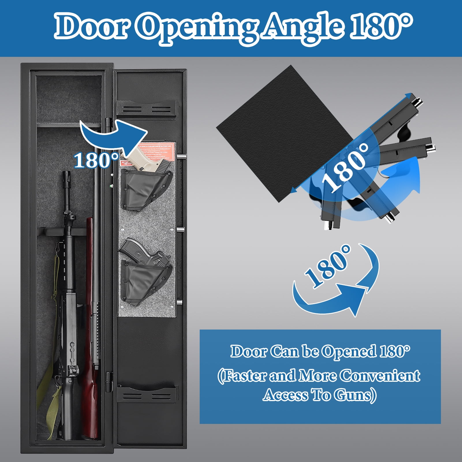 Foorsun 2-4 Rifle Gun Safe, Quick Access Long Gun Safe for Rifle and Shotguns, Rifle Safe for Home & Office, Rilfe Safe with LED Light, Alarm System, Adjustable Racks & Removable Shelves