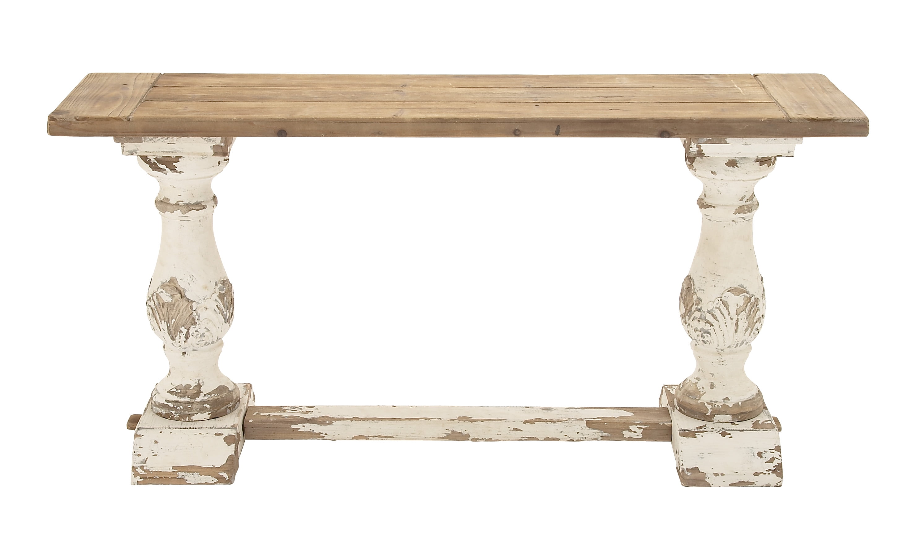 DecMode Wood Vintage Console Table, Antique White, 59"W ...