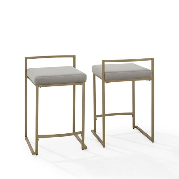 Modern Counter Stools - Set of 2, Gray Velvet & Gold, Kitchen Island Seating, 28" Height