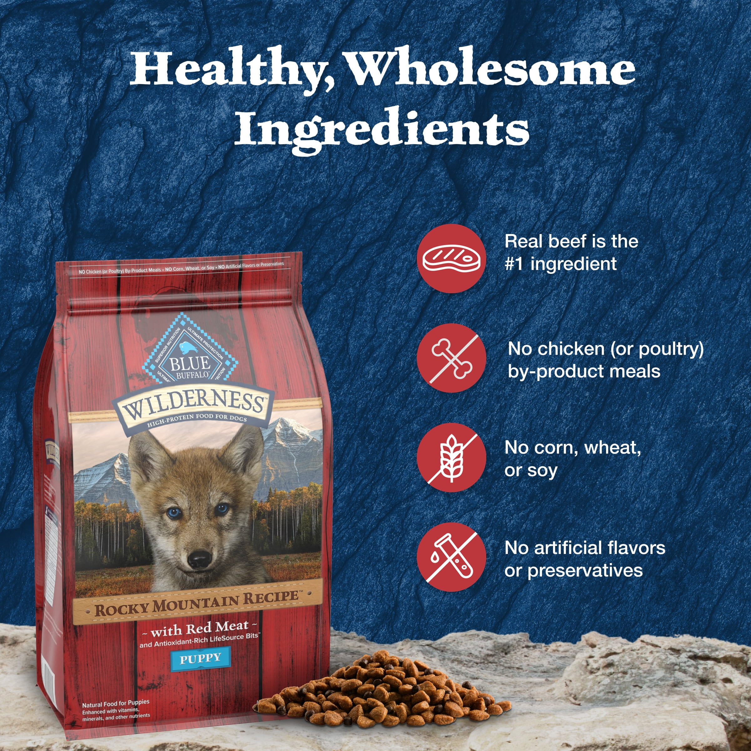Blue Buffalo Wilderness Rocky Mountain Recipe Dry Puppy Food, Red Meat & Grains, 28-lb
