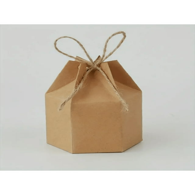 LNGOOR 10pcs Paper Gift Box - Hexagon Shaped Oxidized Leather Paper Packaging Box With Jute Rope For Candy Chocolate Wedding Party Favor