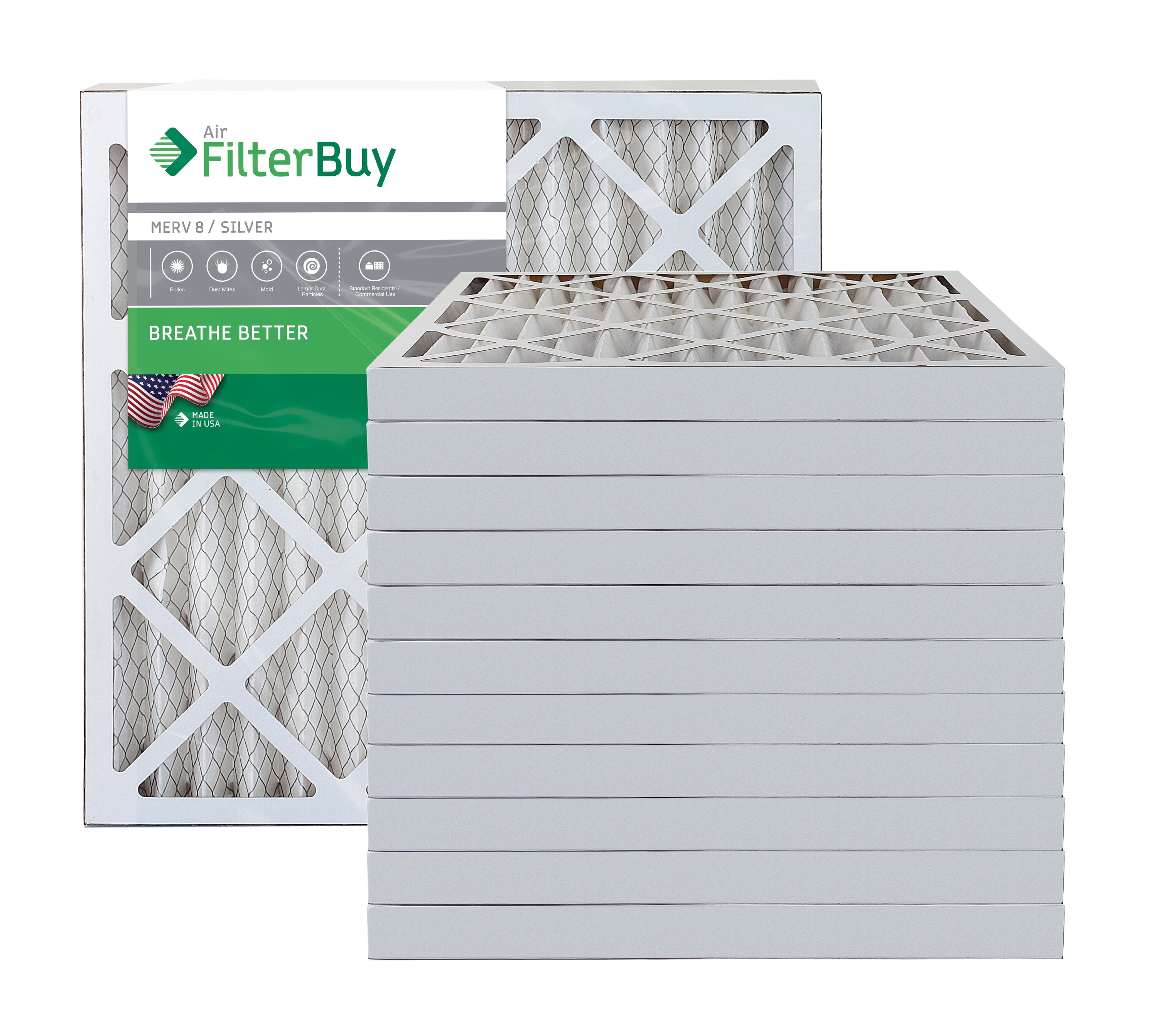 FilterBuy 24x24x2 MERV 8 Pleated AC Furnace Air Filter, (Pack of 12