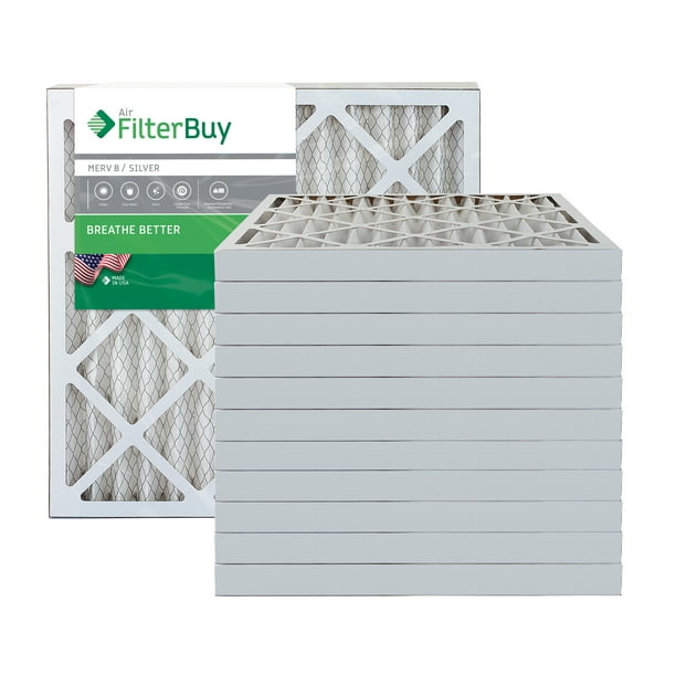 FilterBuy 20x20x2 MERV 8 Pleated AC Furnace Air Filter, (Pack of 12