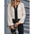 thumbnail image 6 of Womens Dressy Casual V Neck Color Block Business Blouses Long Sleeve Work Shirts Fall Trendy Clothes L, 6 of 9