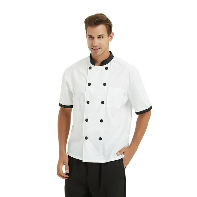 TopTie Veste de Chef Serveur Unisexe à Manches Courtes pour Hôtel restaurant-Blanc-TP